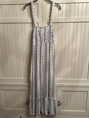 Japna White Maxi Dress with Navy Stripes and Red Accents Size Small